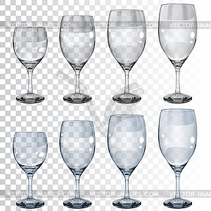 Set of empty transparent glass goblets for wine - vector image