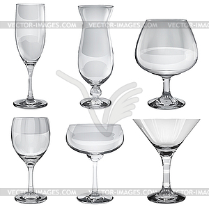Set of empty opaque glass goblets for different - vector image