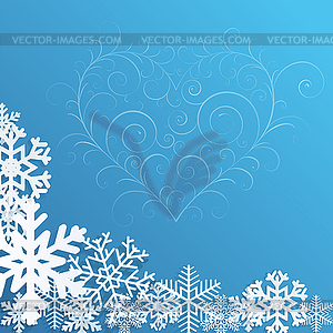 Christmas background with snowflakes and heart - vector clipart