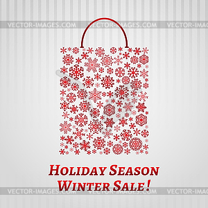 Christmas background with shopping bag of snowflakes - vector clip art