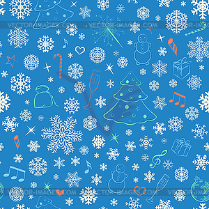 Seamless pattern with snowflakes and Christmas - vector clipart