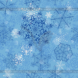 Christmas seamless pattern with blue snowflakes - vector image