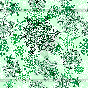 Christmas seamless pattern with green snowflakes - vector image