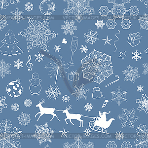 Christmas seamless dark blue pattern - vector clip art