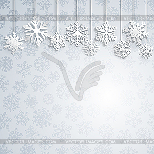 Christmas background with hanging snowflakes - color vector clipart