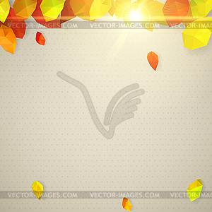 Autumn background with sun and leaves in low-poly - vector clipart