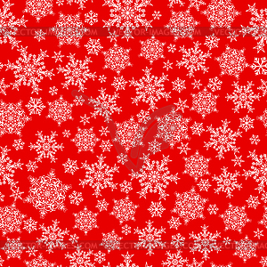 Seamless pattern of snowflakes, white on red - vector image