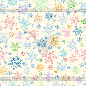 Seamless pattern of snowflakes, multicolored on - vector clip art