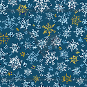 Seamless pattern of snowflakes, white, light blue - vector clipart