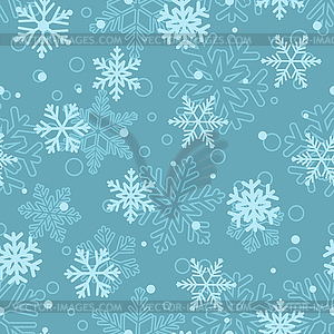 Seamless pattern of snowflakes, white on light blue - vector clip art