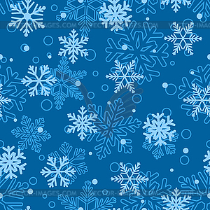 Seamless pattern of snowflakes, light blue on blue - vector clip art