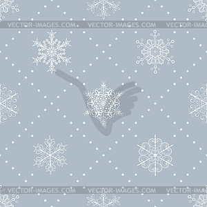 Seamless pattern of snowflakes, white on gray - color vector clipart