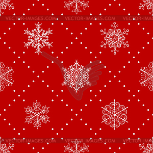 Seamless pattern of snowflakes, white on red - vector clip art