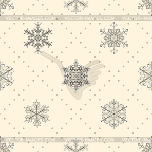 Бесшовные снежинки, черный на бежевом - стоковое векторное изображение