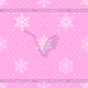 Бесшовные снежинки, белые на розовый - векторное изображение клипарта