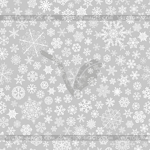 Seamless pattern of snowflakes, white on gray - vector clipart