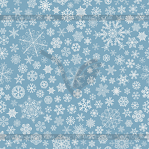 Seamless pattern of snowflakes, white on light blue - vector clip art