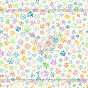 Seamless pattern of snowflakes, multicolored on - royalty-free vector clipart