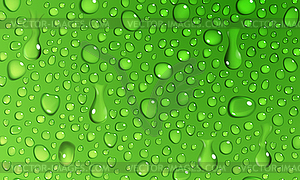 Green background of water drops - vector clip art