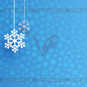 Christmas background with hanging snowflakes - color vector clipart