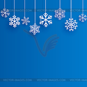 Christmas background with hanging snowflakes - vector image