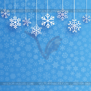 Christmas background with hanging snowflakes - vector clipart