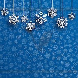 Christmas background with hanging snowflakes - vector clip art