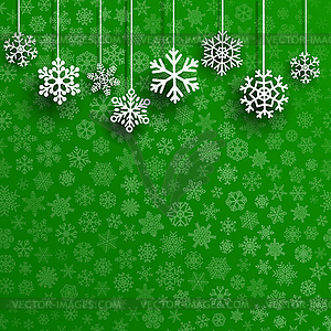 Christmas background with hanging snowflakes - vector image