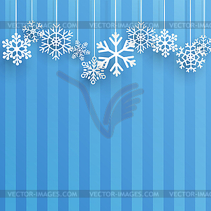 Christmas background with hanging snowflakes - vector clip art