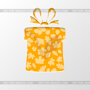 Cut out paper in shape gift box with leaves - vector clip art