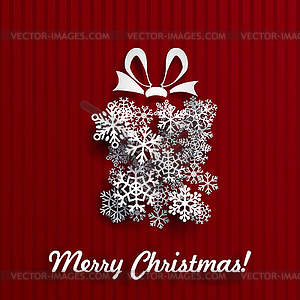 Christmas card with gift box of snowflakes - vector clipart