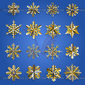 Set of gold paper snowflakes - vector image