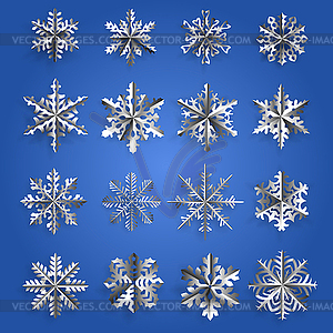 Набор серебряных бумажных снежинок - иллюстрация в векторе