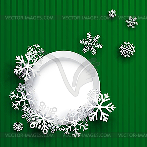 Christmas background with round frame and snowflakes - vector clipart