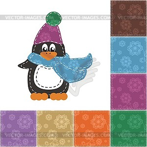 Nice scrapbook penquin in scarf and hat on white  - vector clip art