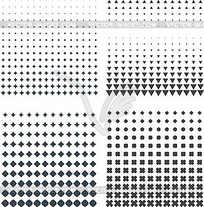 Solid dark geometric halftones set - vector clip art