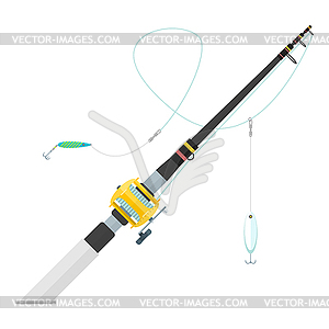 Flat style trolling spinning fishing rod - vector clipart