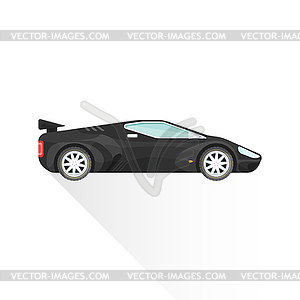 Flat black concept sport car body style icon - vector clip art