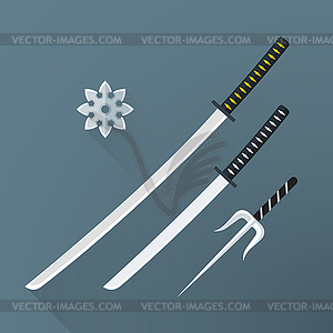 Flat samurai weapon set icon - vector image