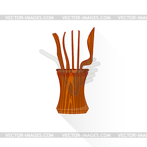 Flat Chinese tea tools icon - vector image