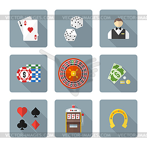 Flat style colored various gambling icons collection - vector clipart