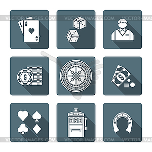 White monochrome various gambling icons collection - vector clip art