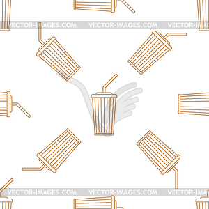 Cola paper cup straw outline seamless pattern - vector clipart