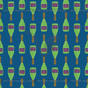 Pop art champagne bottle seamless pattern - vector clipart