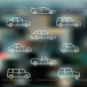 White outline various body types of cars icons set - vector EPS clipart