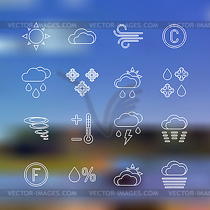 White outline forecast icons set landscape - vector clipart