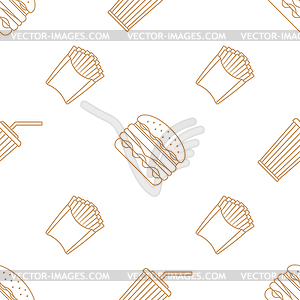Cola hamburger french fries outline seamless pattern - vector image