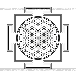 Monochrome outline flower of life yantra - vector image