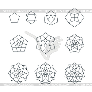 Pentagon contour various sacred geometry set - vector image