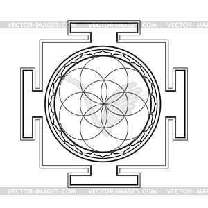 Монохромный контуры семя жизни янтры - векторный клипарт / векторное изображение